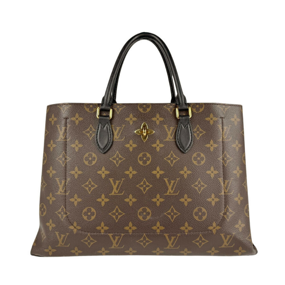 Louis Vuitton Monogram Flower Tote Canvas 2Way Shoulder Bag Black Brown